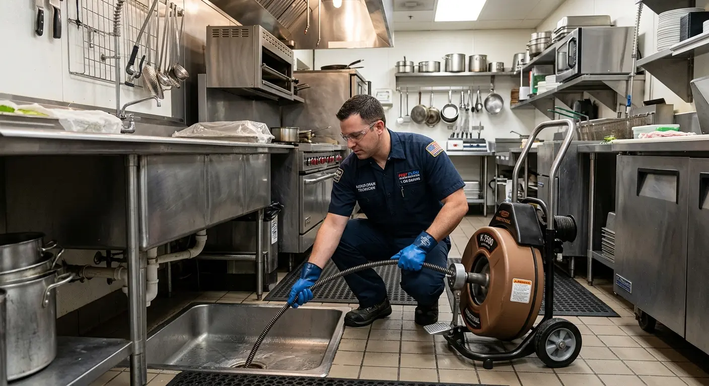 Commercial drain cleaning service in a restaurant kitchen in Cottage Grove
