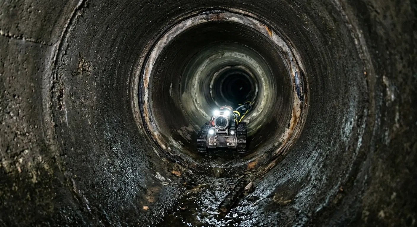 Robotic sewer camera inspecting pipe interior for Sewer Line Cleaning in Cottage Grove
